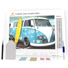 Load image into Gallery viewer, Blue Bus With Flowers DIY Diamond Painting