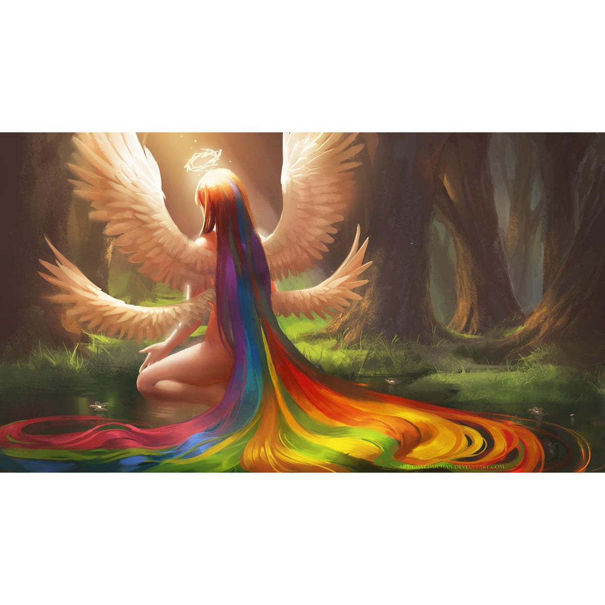 rainbow angel ハンドメイドパステル画　絵画アート原画 Rainbow angel