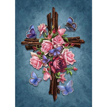 Load image into Gallery viewer, Cross With Flowers And Butterflies DIY Diamond Painting