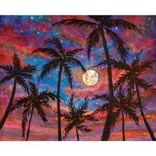 Load image into Gallery viewer, Palm Trees, Pink Purple Sunset And Large Moon DIY Diamond Painting