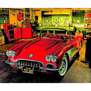 Red Car In The Garage DIY Diamond Painting