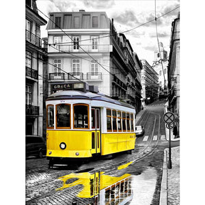 Yellow Tram In The Street DIY Diamond Painting