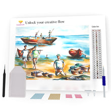 Load image into Gallery viewer, A Sea Coast Showing Fishermen At Work DIY Diamond Painting