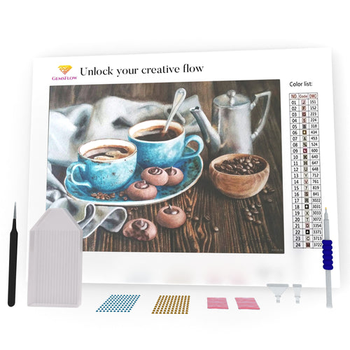 Blue Cups With Coffee DIY Diamond Painting