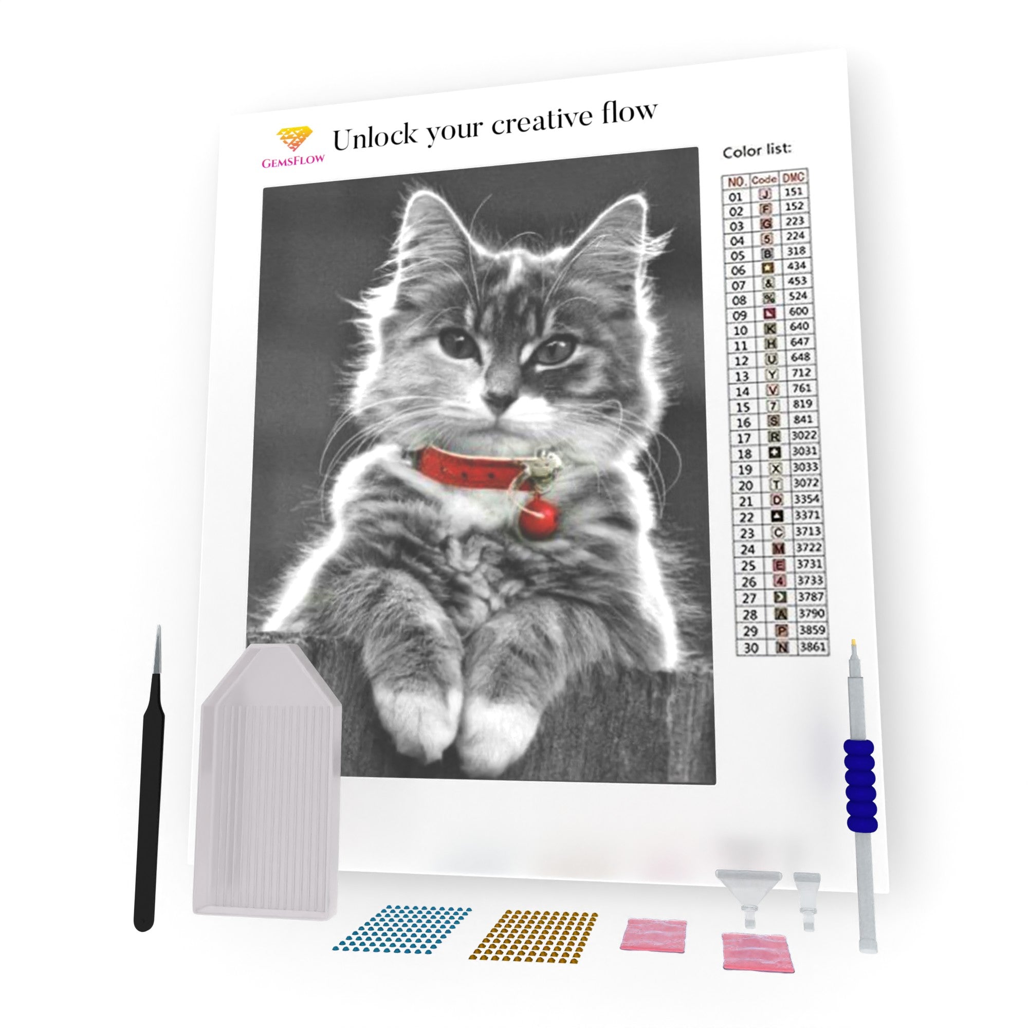 Cat in The Red Collar DIY Diamond Painting – GemsFlow