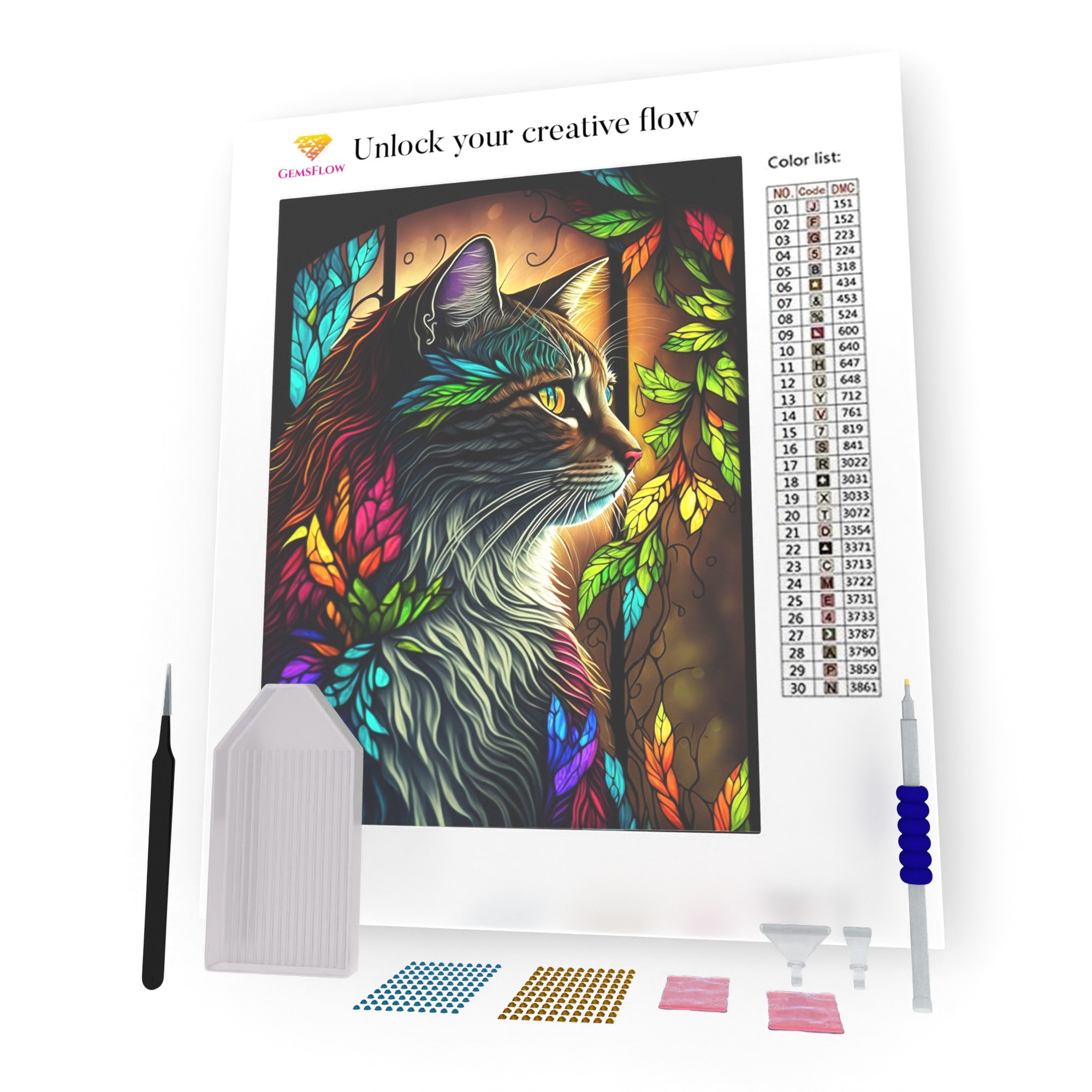 Cat on a Stained Glass DIY Diamond Painting – GemsFlow