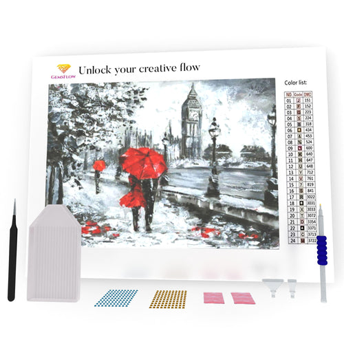 Couple Under The Red Umbrella DIY Diamond Painting