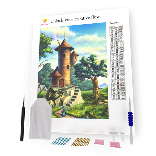 Fantasy Landscape With A Mage Tower DIY Diamond Painting