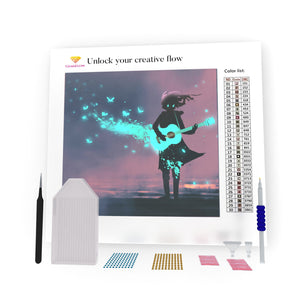 Girl Playing Guitar With A Blue Light DIY Diamond Painting