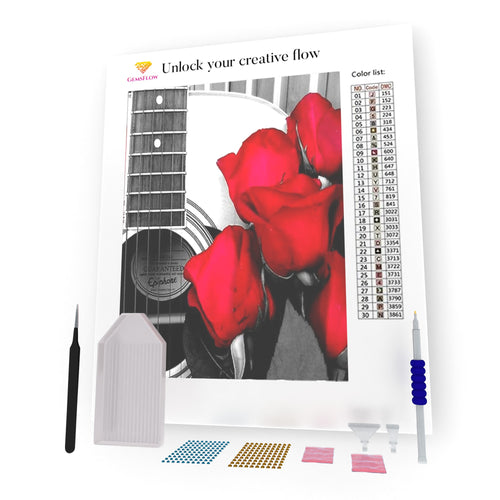 Guitar And Roses DIY Diamond Painting