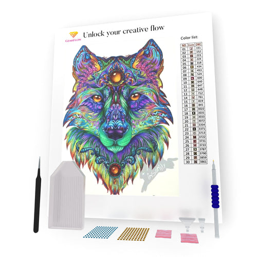 Multicolored Wolf DIY Diamond Painting