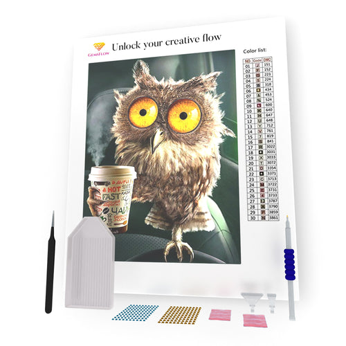 Owl With Coffee DIY Diamond Painting