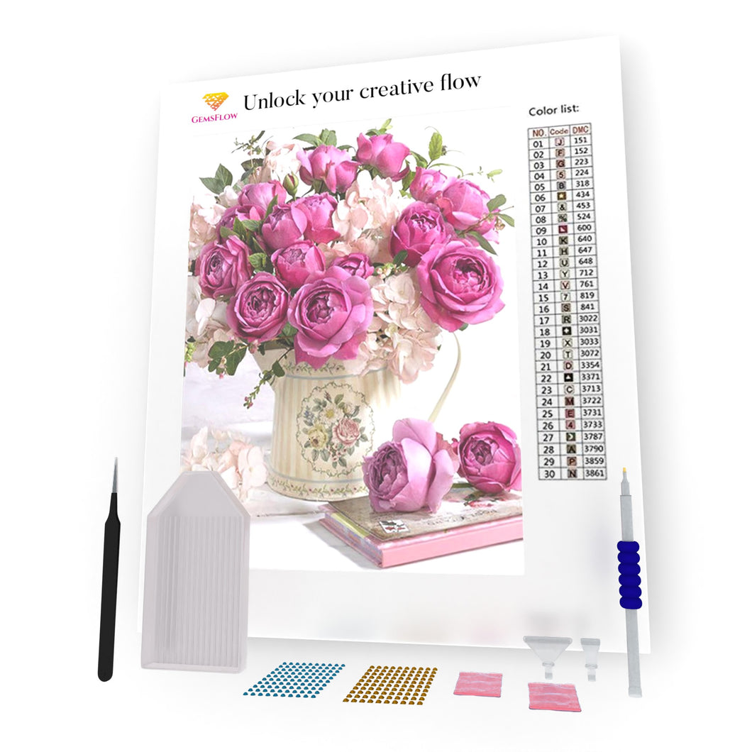 Pink Flowers And A Pink Book DIY Diamond Painting