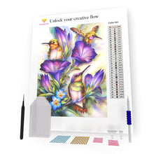 Load image into Gallery viewer, Purple Flowers And Hummingbirds DIY Diamond Painting
