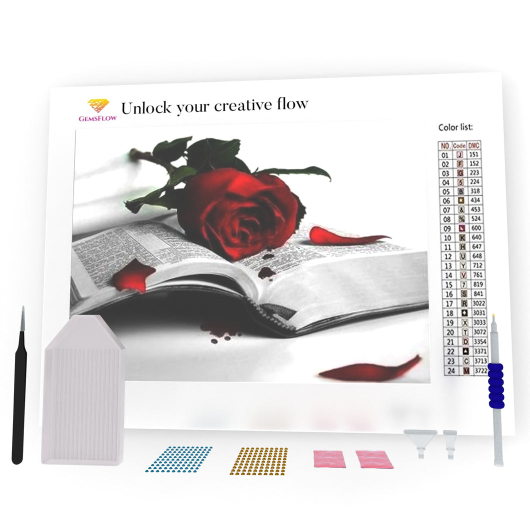 Red Rose On The Book DIY Diamond Painting
