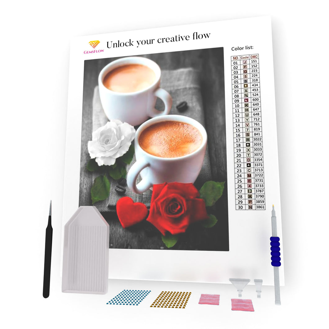 Two Cups Of Coffee And A Rose DIY Diamond Painting