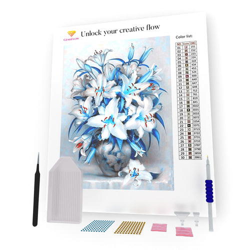 White And Blue Flowers DIY Diamond Painting