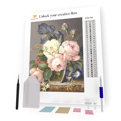 White And Pink Peonies In A Glass Vase DIY Diamond Painting
