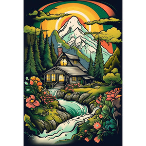 A Cottage at the Bottom of a Mountain DIY Diamond Painting