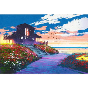Beach House And Colorful Flowers DIY Diamond Painting