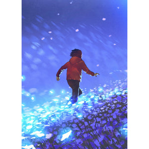 Boy Running On Blue Meadow DIY Diamond Painting