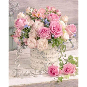 Flowers In Vase With Notes DIY Diamond Painting