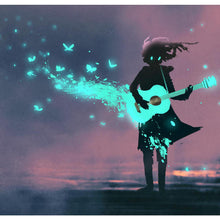 Load image into Gallery viewer, Girl Playing Guitar With A Blue Light DIY Diamond Painting