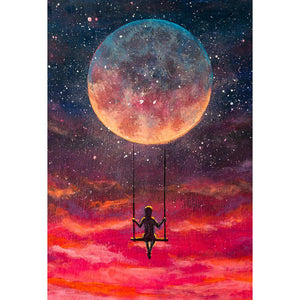 Girl Riding On Big Moon DIY Diamond Painting