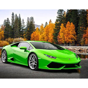 Green Sport Car In The Forest DIY Diamond Painting