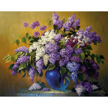Load image into Gallery viewer, Lilac Bouquet In A Blue Vase DIY Diamond Painting