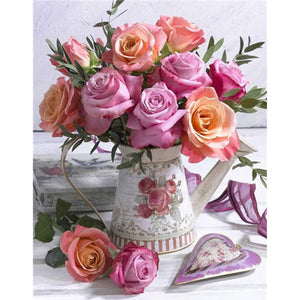 Pink Flowers And A Heart DIY Diamond Painting
