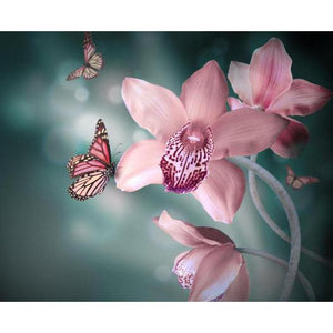 Pink Flowers And Butterflies DIY Diamond Painting