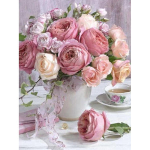 Pink Roses On The Table DIY Diamond Painting