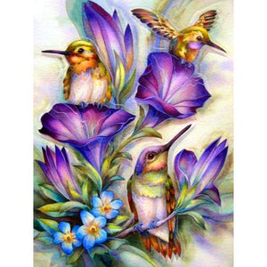 Purple Flowers And Hummingbirds DIY Diamond Painting