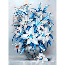 Load image into Gallery viewer, White And Blue Flowers DIY Diamond Painting