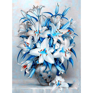 White And Blue Flowers DIY Diamond Painting
