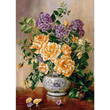 Load image into Gallery viewer, Yellow And Purple Flowers DIY Diamond Painting